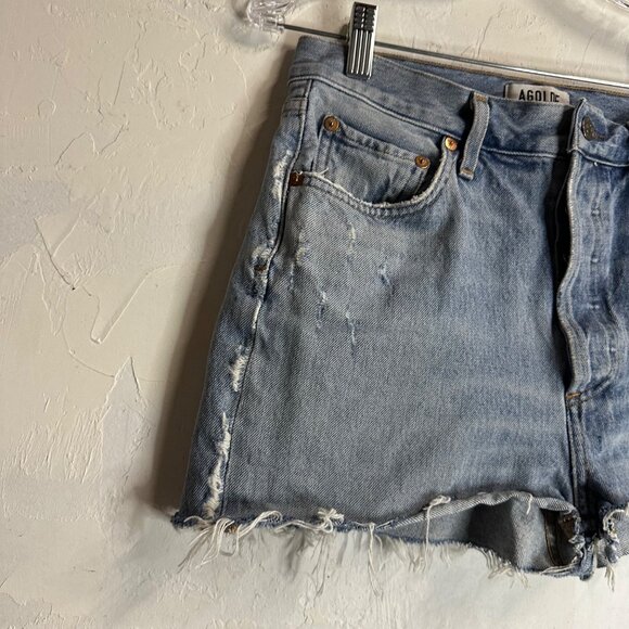 Agolde Womens Cotton Denim Button Up Cut Off Hem Parker Jean Shorts Blue 27 - Picture 4 of 11